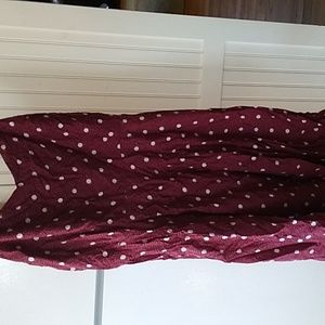 Burgundy with white polkadot dress, too cute!!